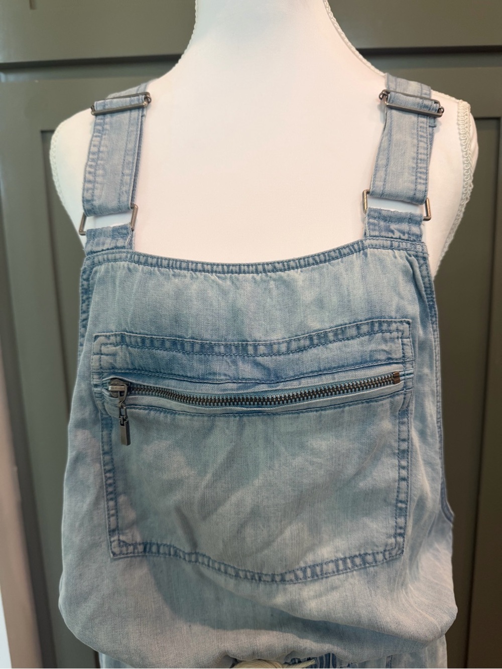 Light Wash Denim Jumpsuit with Drawstring Waist - Picture 4 of 10